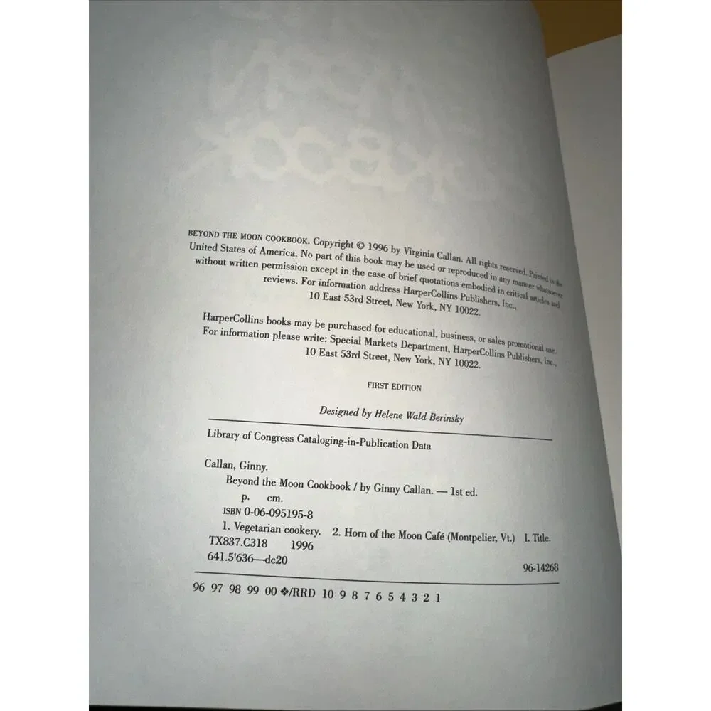 Beyond the Moon Cookbook by Callan,‎ Ginny Book
